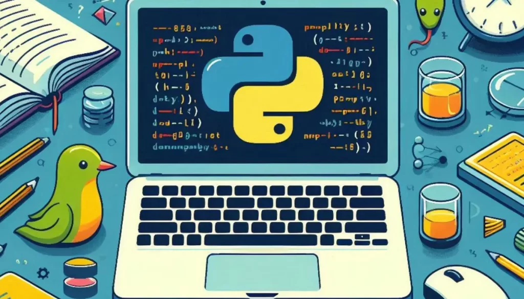 python co computador no fundo azul